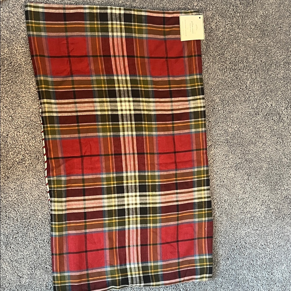 Pottery Barn Red and Green Plaid Accent Pillow